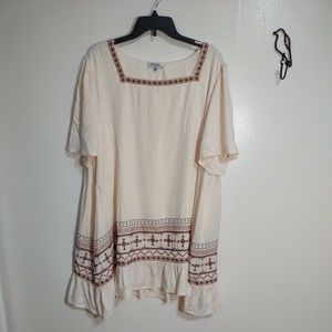 Polagram Sz 2XL Square Neck Embroidered Rust Colored Short Sleeve Jersey Blouse